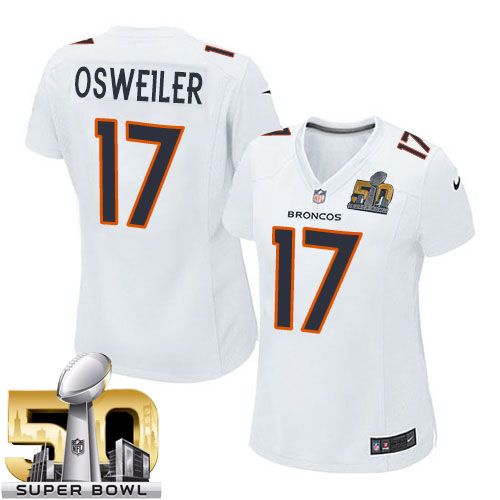 Broncos #17 Brock Osweiler White Super Bowl 50 Women's Stitched NFL Game Event Jersey