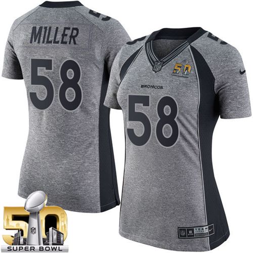 Broncos #58 Von Miller Gray Super Bowl 50 Women's Stitched NFL Limited Gridiron Gray Jersey
