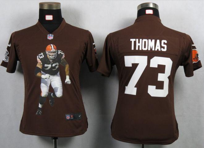 Browns #73 Joe Thomas Brown Team Color Women's Portrait Fashion NFL Game Jersey
