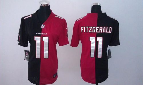 Cardinals #11 Larry Fitzgerald Black/Red Women's Stitched NFL Elite Split Jersey