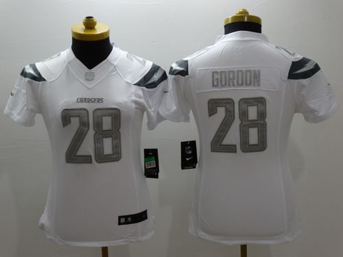 Chargers #28 Melvin Gordon White Women's Stitched NFL Limited Platinum Jersey