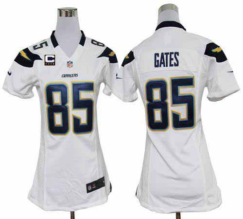 Chargers #85 Antonio Gates White With C Patch Women's Stitched NFL Elite Jersey