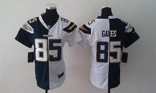 Chargers #85 Antonio Gates Navy Blue/White Women's Stitched NFL Elite Split Jersey
