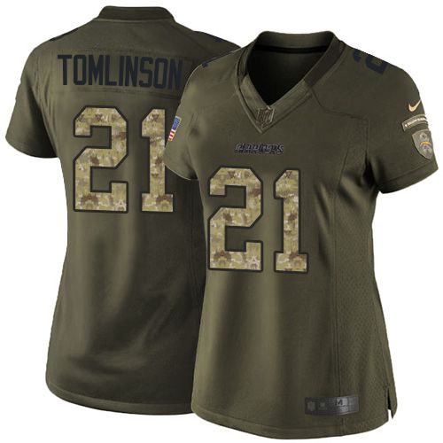 Chargers #21 LaDainian Tomlinson Green Women's Stitched NFL Limited Salute to Service Jersey