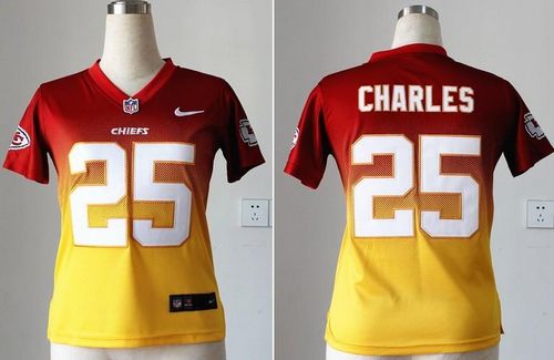 Chiefs #25 Jamaal Charles Red/Gold Women's Stitched NFL Elite Fadeaway Fashion Jersey