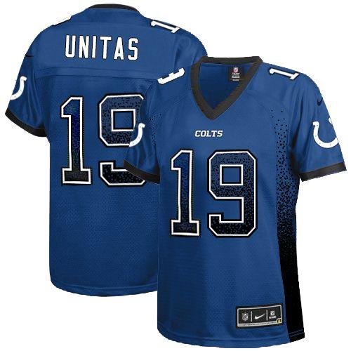 Colts #19 Johnny Unitas Royal Blue Team Color Women's Stitched NFL Elite Drift Fashion Jersey