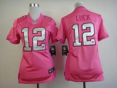 Colts #12 Andrew Luck Pink Women's Be Luv'd Stitched NFL Elite Jersey