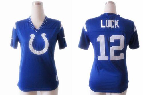 Colts #12 Andrew Luck Royal Blue Team Color Women's Team Diamond Stitched NFL Elite Jersey