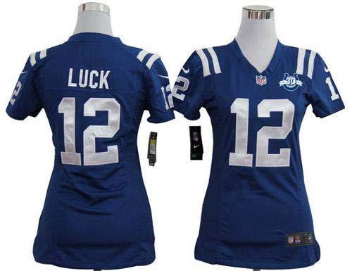 Colts #12 Andrew Luck Royal Blue Team Color With 30TH Seasons Patch Women's Stitched NFL Elite Jersey