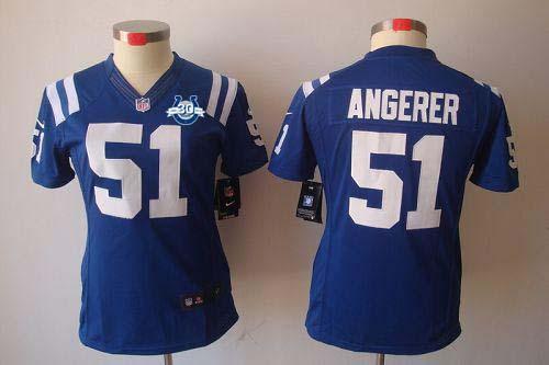 Colts #51 Pat Angerer Royal Blue Team Color With 30TH Seasons Patch Women's Stitched NFL Limited Jersey