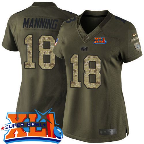 Colts #18 Peyton Manning Green Super Bowl XLI Women's Stitched NFL Limited Salute to Service Jersey