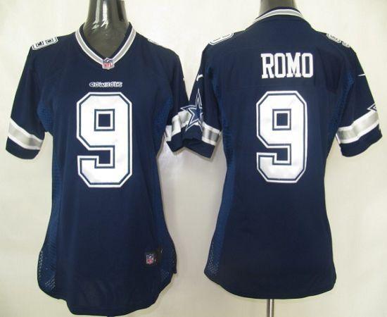 Cowboys #9 Tony Romo Navy Blue Team Color Women's Stitched NFL Elite Jersey