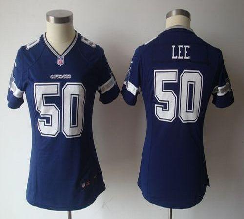 Cowboys #50 DSean Lee Navy Blue Team Color Women's NFL Game Jersey
