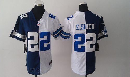 Cowboys #22 Emmitt Smith Navy Blue/White Women's Stitched NFL Elite Split Jersey