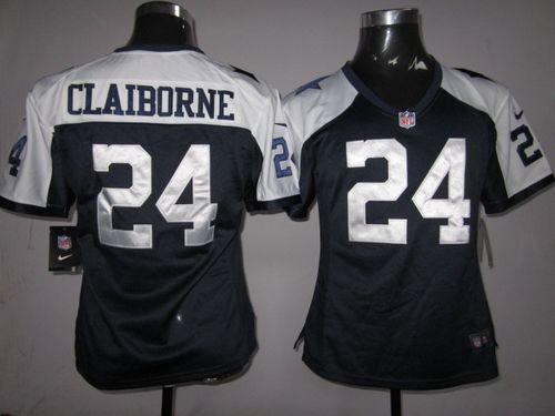 Cowboys #24 Morris Claiborne Navy Blue Thanksgiving Women's Throwback Stitched NFL Elite Jersey