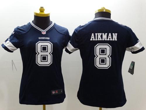 Cowboys #8 Troy Aikman Navy Blue Team Color Women's Stitched NFL Limited Jersey
