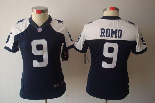 Cowboys #9 Tony Romo Navy Blue Thanksgiving Women's Throwback Stitched NFL Limited Jersey