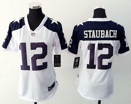 Cowboys #12 Roger Staubach White Thanksgiving Throwback Women's Stitched NFL Elite Jersey