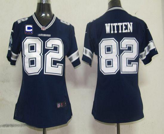 Cowboys #82 Jason Witten Navy Blue Team Color With C Patch Women's Stitched NFL Elite Jersey