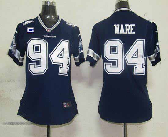 Cowboys #94 DeMarcus Ware Navy Blue Team Color With C Patch Women's Stitched NFL Elite Jersey
