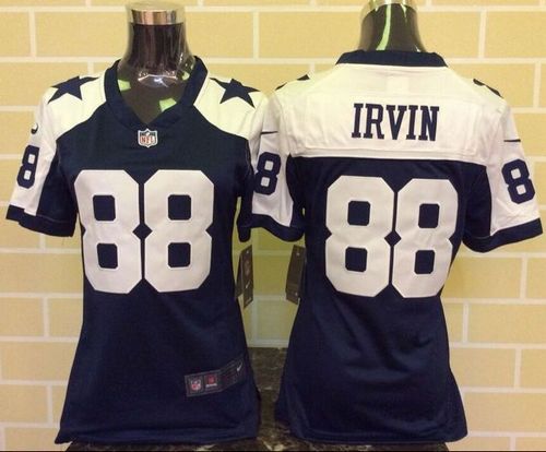 Cowboys #88 Michael Irvin Navy Blue Thanksgiving Throwback Women's Stitched NFL Elite Jersey