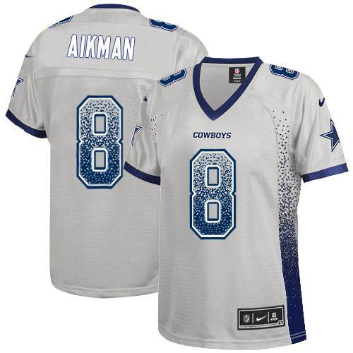 Cowboys #8 Troy Aikman Grey Women's Stitched NFL Elite Drift Fashion Jersey