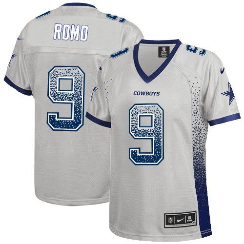 Cowboys #9 Tony Romo Grey Women's Stitched NFL Elite Drift Fashion Jersey