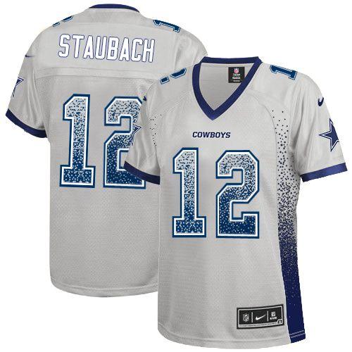 Cowboys #12 Roger Staubach Grey Women's Stitched NFL Elite Drift Fashion Jersey