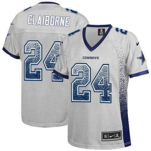 Cowboys #24 Morris Claiborne Grey Women's Stitched NFL Elite Drift Fashion Jersey