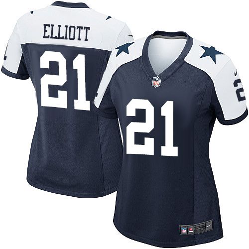 Cowboys #21 Ezekiel Elliott Navy Blue Thanksgiving Women's Stitched NFL Throwback Elite Jersey