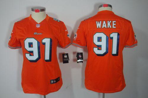 Dolphins #91 Cameron Wake Orange Alternate Women's Stitched NFL Limited Jersey