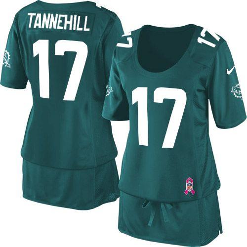 Dolphins #17 Ryan Tannehill Aqua Green Team Color Women's Breast Cancer Awareness Stitched NFL Elite Jersey