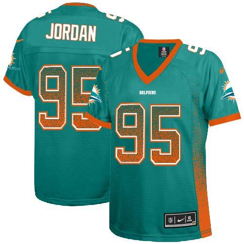Dolphins #95 Dion Jordan Aqua Green Team Color Women's Stitched NFL Elite Drift Fashion Jersey