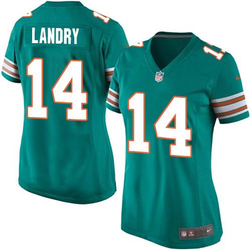 Dolphins #14 Jarvis Landry Aqua Green Alternate Women's Stitched NFL Elite Jersey
