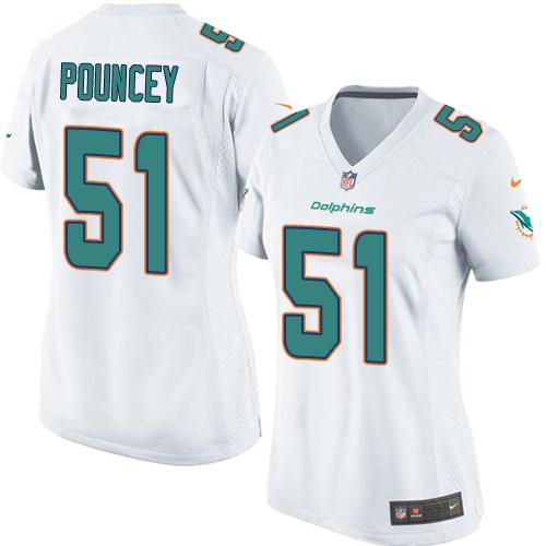 Dolphins #51 Mike Pouncey White Women's Stitched NFL Elite Jersey
