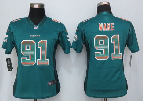 Dolphins #91 Cameron Wake Aqua Green Team Color Women's Stitched NFL Elite Strobe Jersey