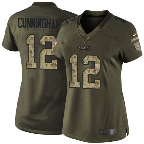 Eagles #12 Randall Cunningham Green Women's Stitched NFL Limited Salute to Service Jersey