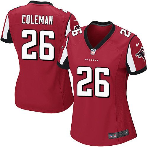 Falcons #26 Tevin Coleman Red Team Color Women's Stitched NFL Elite Jersey
