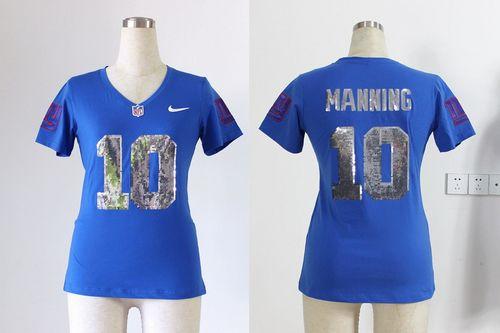 Giants #10 Eli Manning Royal Blue Team Color Handwork Sequin Lettering Women's Stitched NFL Elite Jersey