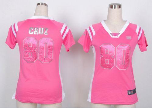 Giants #80 Victor Cruz Pink Women's Stitched NFL Elite Draft Him Shimmer Jersey