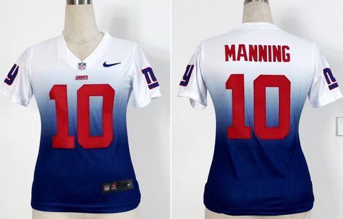 Giants #10 Eli Manning White/Royal Blue Women's Stitched NFL Elite Fadeaway Fashion Jersey