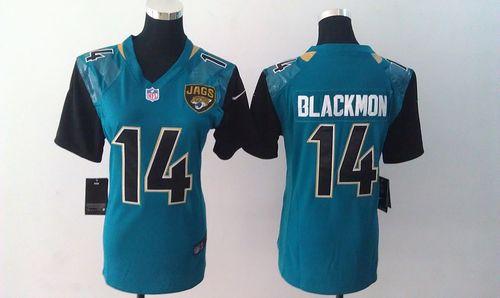 Jaguars #14 Justin Blackmon Teal Green Team Color Women's Stitched NFL Elite Jersey