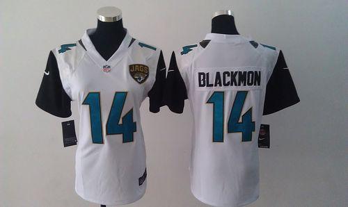 Jaguars #14 Justin Blackmon White Women's Stitched NFL Elite Jersey