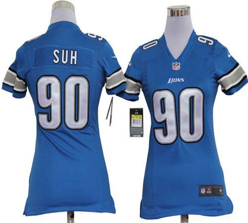 Lions #90 Ndamukong Suh Light Blue Team Color Women's Stitched NFL Elite Jersey