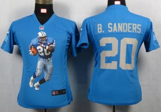 Lions #20 Barry Sanders Light Blue Team Color Women's Portrait Fashion NFL Game Jersey