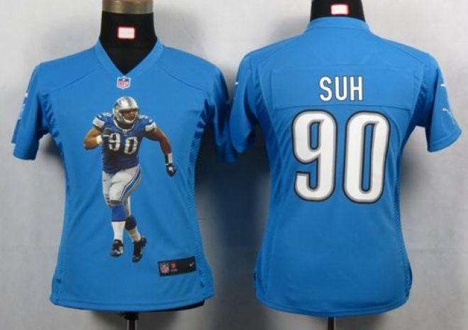 Lions #90 Ndamukong Suh Light Blue Team Color Women's Portrait Fashion NFL Game Jersey
