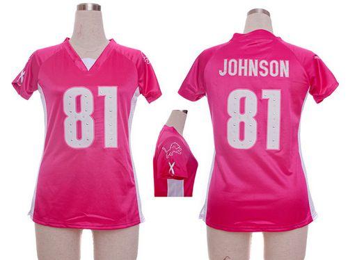 Lions #81 Calvin Johnson Pink Draft Him Name & Number Top Women's Stitched NFL Elite Jersey
