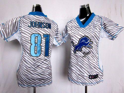 Lions #81 Calvin Johnson Zebra Women's Stitched NFL Elite Jersey