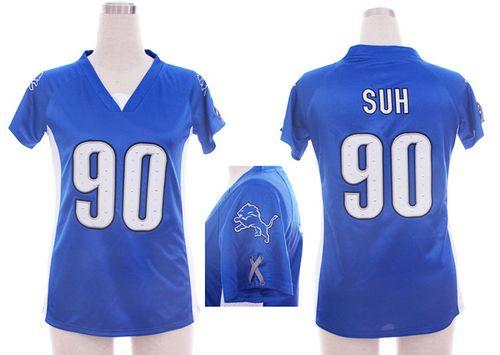 Lions #90 Ndamukong Suh Light Blue Team Color Draft Him Name & Number Top Women's Stitched NFL Elite Jersey
