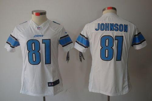 Lions #81 Calvin Johnson White Women's Stitched NFL Limited Jersey